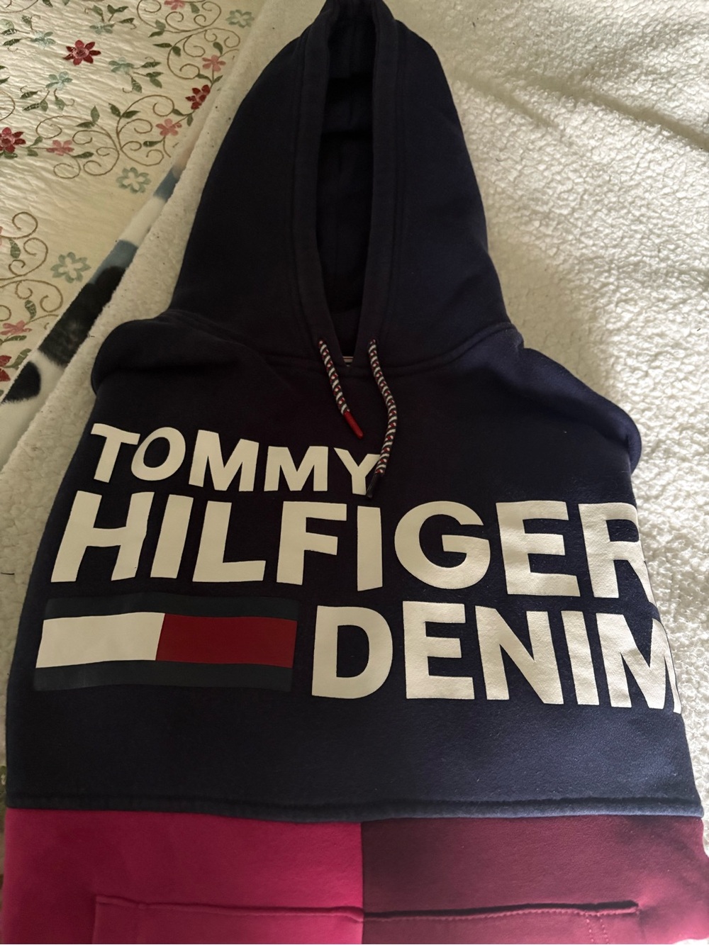 Tommy Hilfiger Navy Hoodie with Red and White Trim